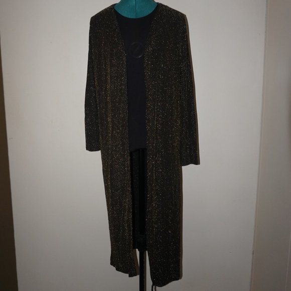 Long Shiny Black and Gold Cardigan - Picture 1 of 4